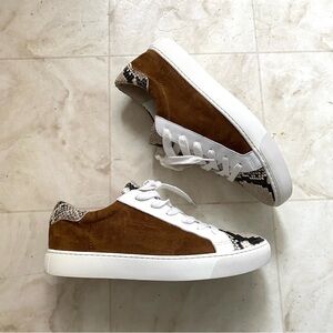 $295 Veronica Beard Bibi Pecan Brown Suede Python Leather Skater Sneakers size 9